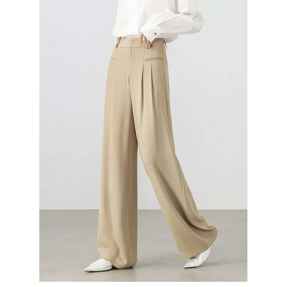 Office Lady Pants Women's Casual Loose Elastic High-Waist Basic Solid Folds Trousers 2025 Spring New