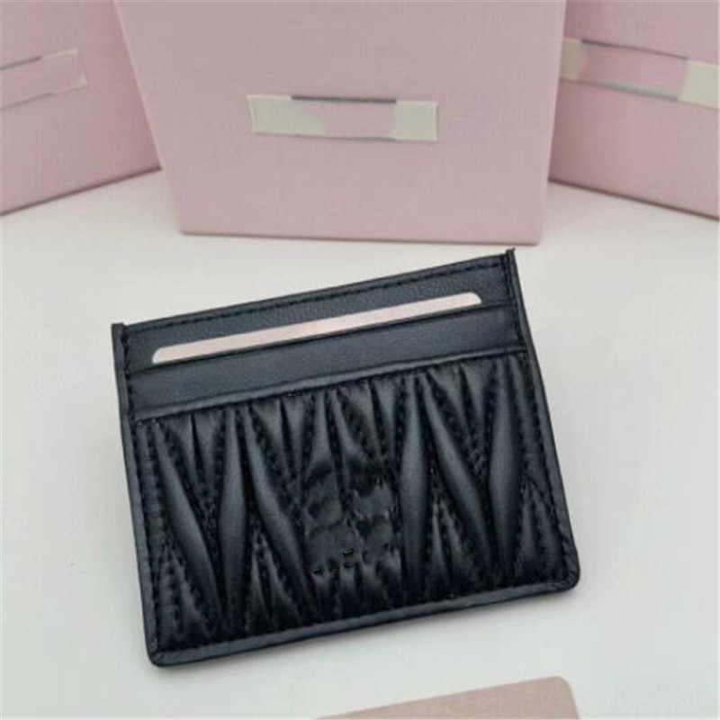 Pleat Credit Cards Holder Genuine Leather keyrings Women Mini Wallet Fashion Designer Soft Sheepskin Coin Pocket Ladies Purse Certificate Bag