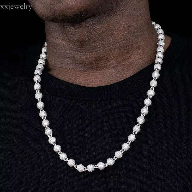 Pass Dia Tester Hip Hop Sterg Sier GRA Paved Iced Out 10mm VVS Moissanite Cuban Ball Beads k Chain for Men