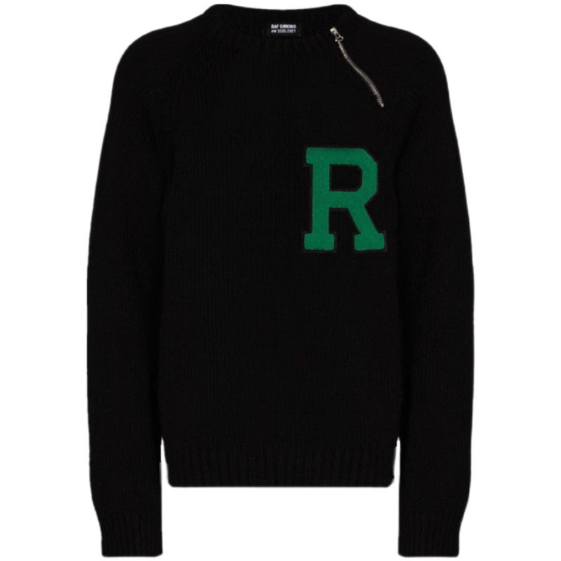 Men's Sweaters Gaojie autumn winter 2020 new rafsimons embroidered flocking thick needle woolen sweater loose sleeve