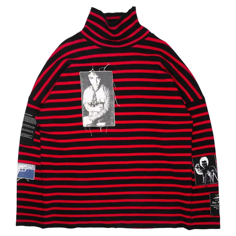 Chandails pour hommes Quan Zhilong Spring et Automne imprimé à collier haute T-shirt RAF