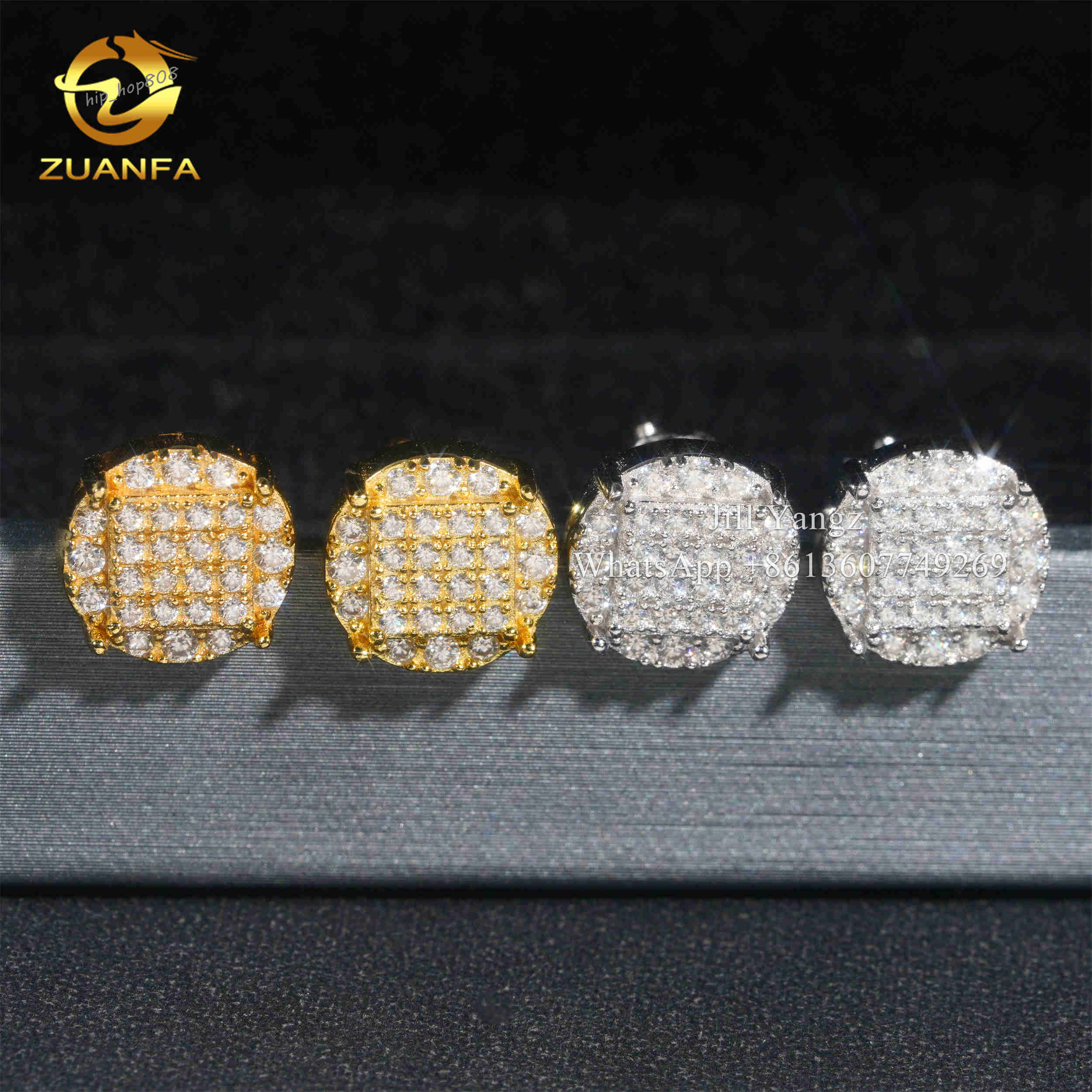 GRA Certificate Pass Diamond Tester VVS Moissanite Circle Stud Earrings 925 Sterling Silver 18k Gold Plated Ear Studs
