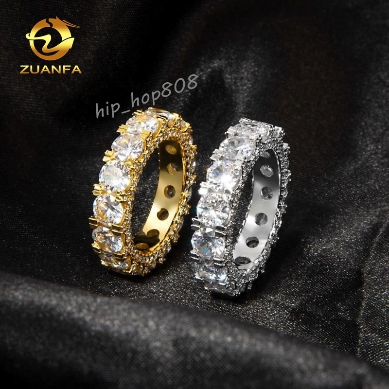 Silver Plated Copper Alloy Hip Hop Classic Design 5MM Side Iced 360 Cz Cubic Zirconia Eternity Ring