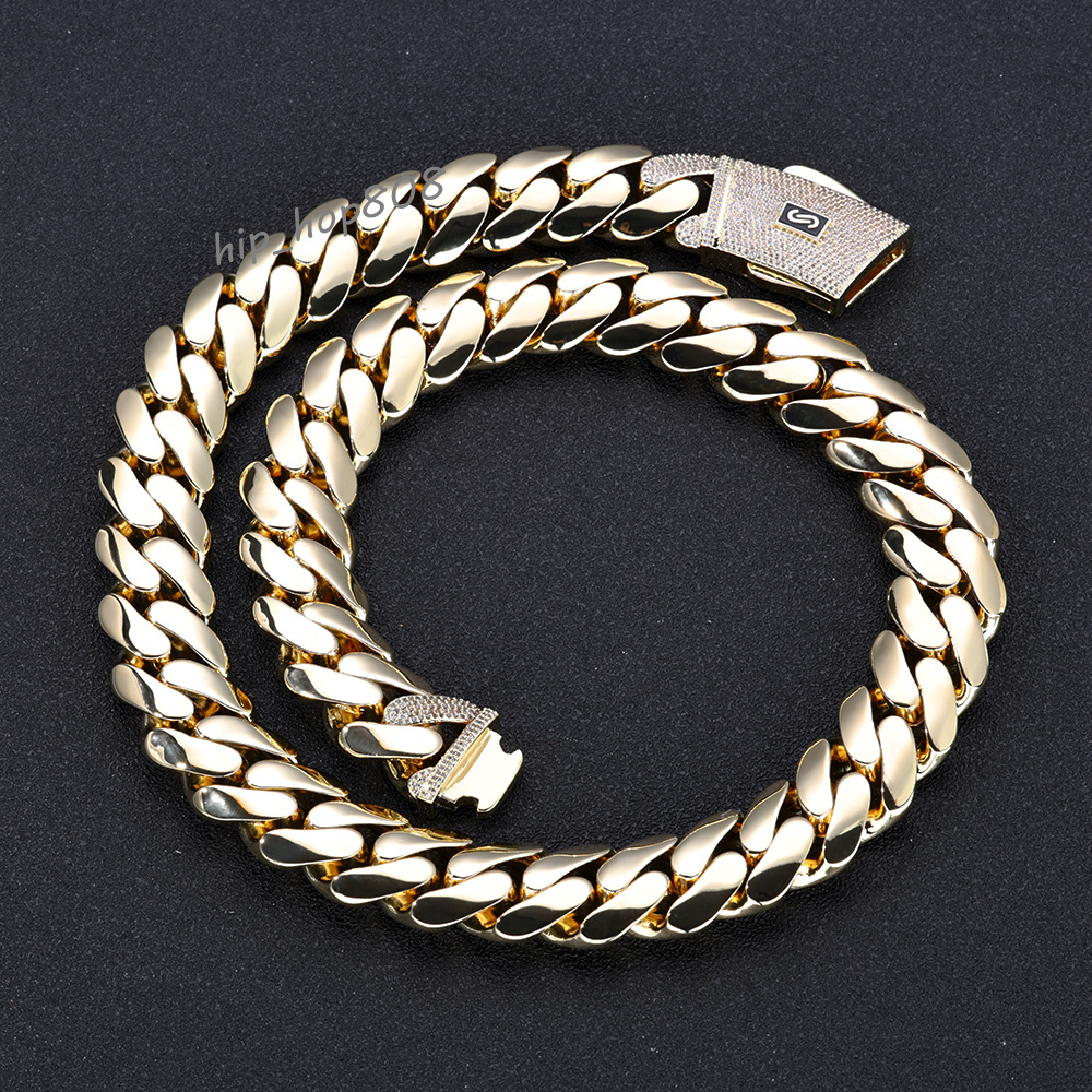 2025 New DE Hiphop Jewelry Iced Out Diamond Clasp Monaco Chain 14K Gold Plated Thick Cuban Link Chain Choker Necklace for Women