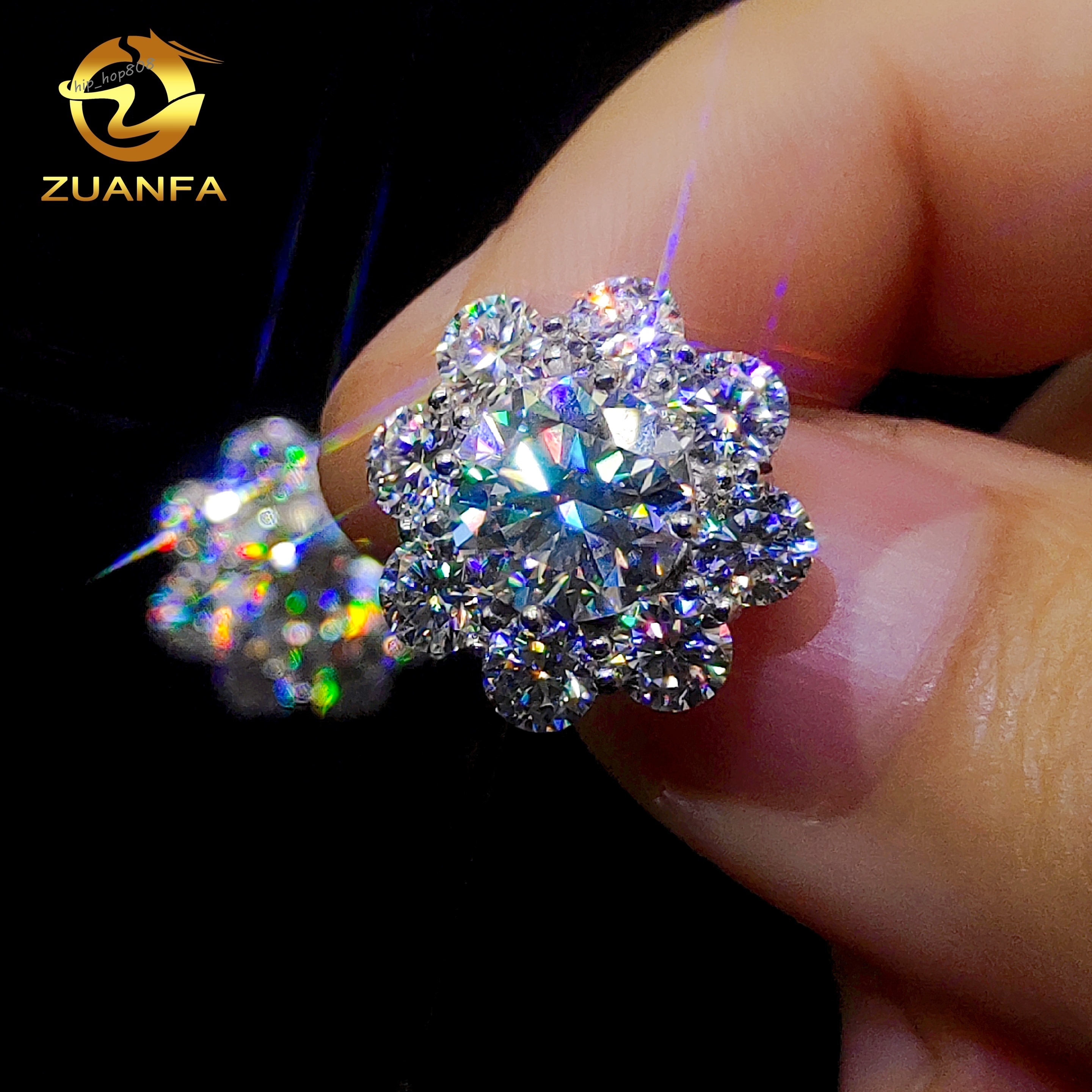 Zuanfa 925 Silver Fashion Earrings 15mm 12mm 8mm Trendy Flower Design With Moissanite Diamond Gold Plated for Men and Women