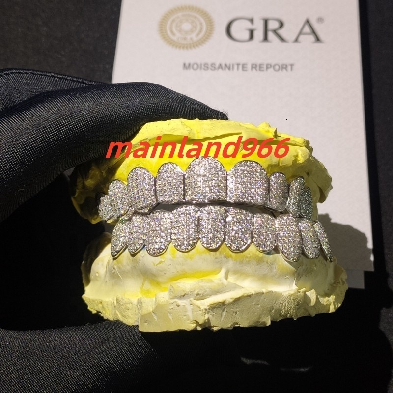 Custom Moissanite S925 Silver Teeth Grillz Silver Diamond Bling Tooth Grills for Men Women High-End Jewelry Pass Test
