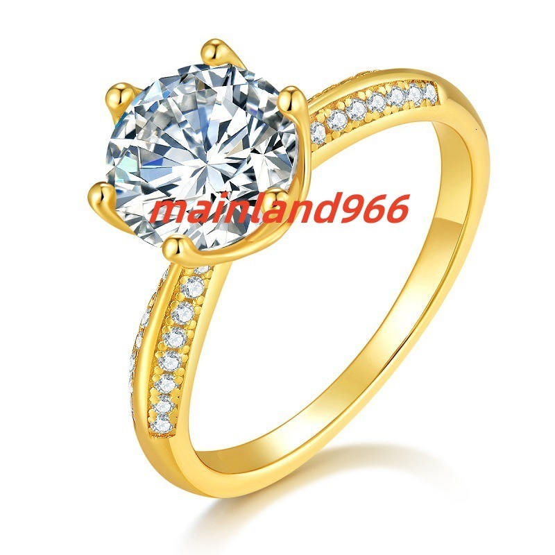 Hot Selling Fine Jewelry S925 Sterling Silver 18k Gold Plated Ring Simple Luxury 3Carat Moissanite Engagement Ring for Women
