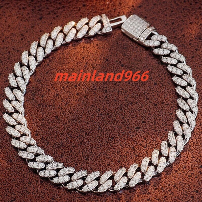 Iced Out Diamond 6mm 8mm Miami 925 Sterling Silver Bracelet 14k Gold Moissanite Cuban Link Chain Necklace