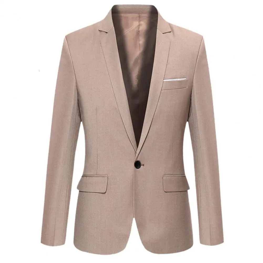 Mens Clothing Pure Color Coat Jacket Temperament Autumn And Winter Suit Jackets Casual Formal Blazer Top Male Slim M3XL 250305