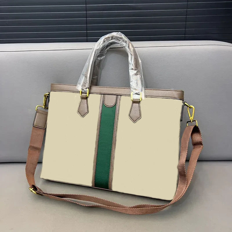 Designer Men Briefcases Tote Bag Luxury Canvas Pattern Leather Attache Case Handbag Stripe Cross Body Strap Business Bags messenger bag shoulder-image-995733541