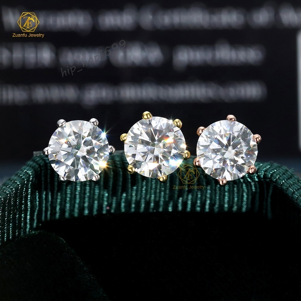 Pass Diamond Tester Hip Hop Earrings 14k Real Gold IGI Certified Brilliant D VS1 Lab Diamond 0.5ct 1ct Diamond Earrings Studs