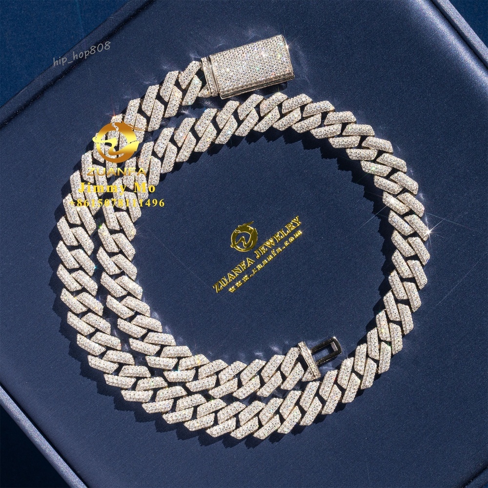 Bulk Stock GRA Certificates Pass Diamond Tester 925 Solid Silver 13mm Iced Out Hip Hop VVS1 Moissanite Diamond Cuban Link Chain