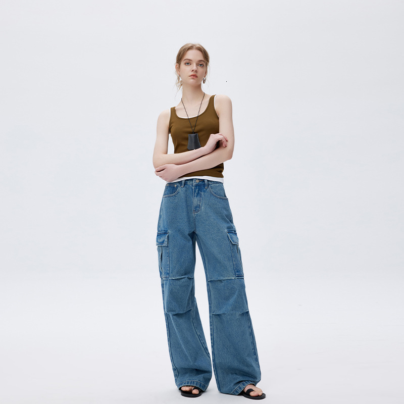 MBB Jeans For Women Spring 2025, With Casual Stylish American Style, Featuring A Hanging Feel And Multiple Pockets In The Workwear
