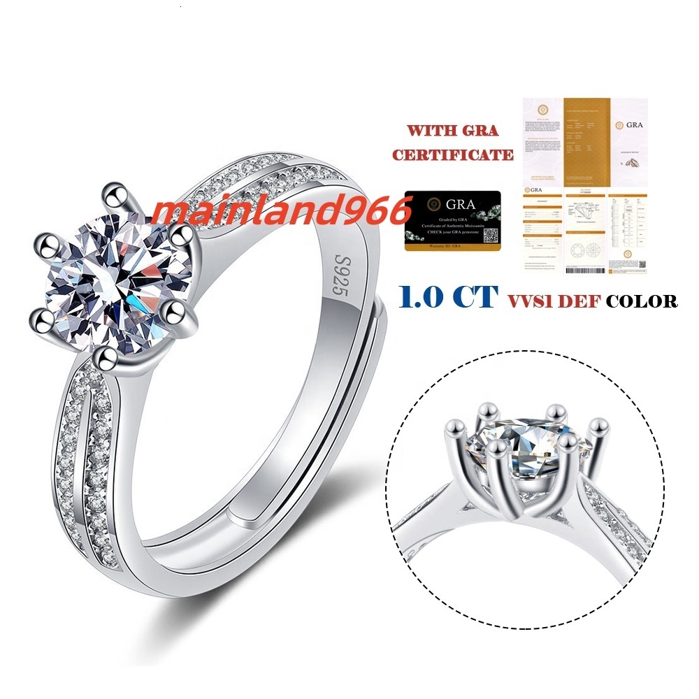 Wholesale Customized Classic Jewellery Gifts OEM Rhodium Plated 925 Sterling Silver Moissanite Diamond 925 Women Rings