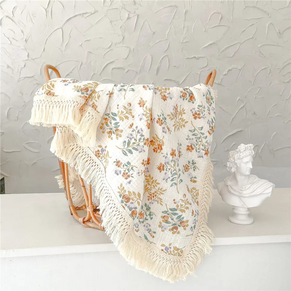 born 100 Cotton 2 Layers Gauze Muslin Baby Swaddle Blanket Summer Travel Lightweight Throw Infant Stroller Quilt Towel 250304z