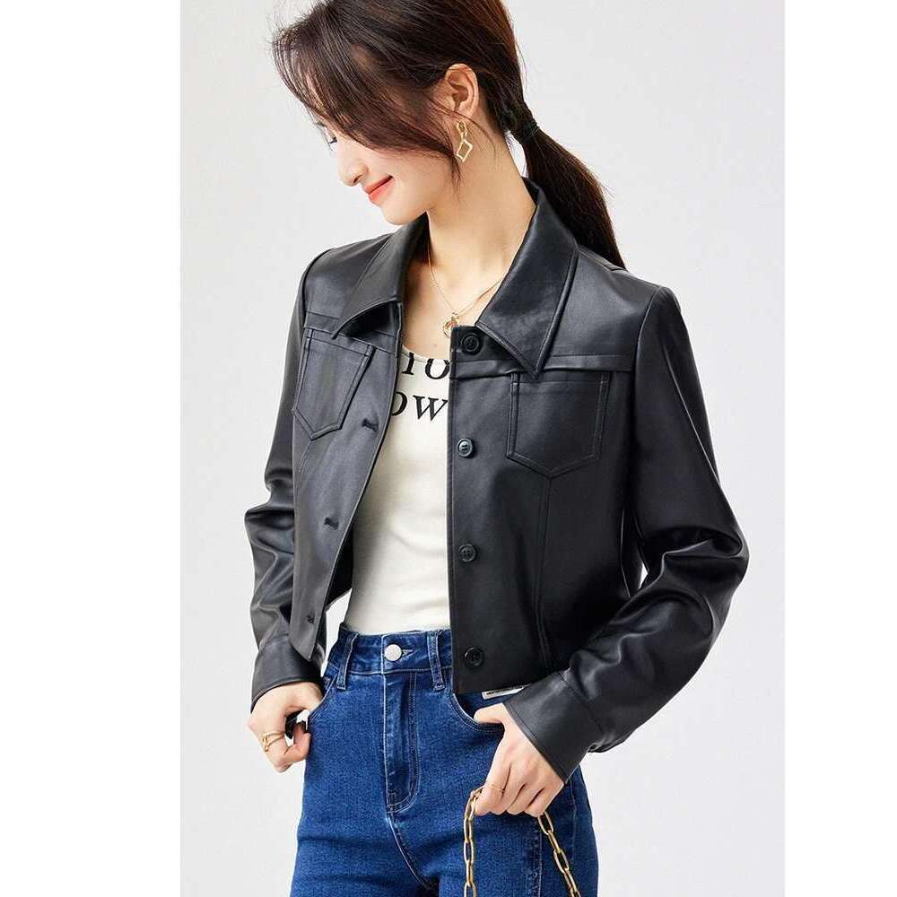 Pu Leather Motorbike Cropped Jackets Women 2025 Spring Vintage Fashion Single Breasted Black Cool Outerwears