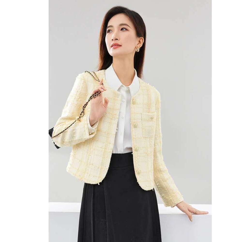 Women Spring Cropped Tweed Jacket 2025 Elegant Fashion Single Breasted Short Coat Female Outerwears Clothing