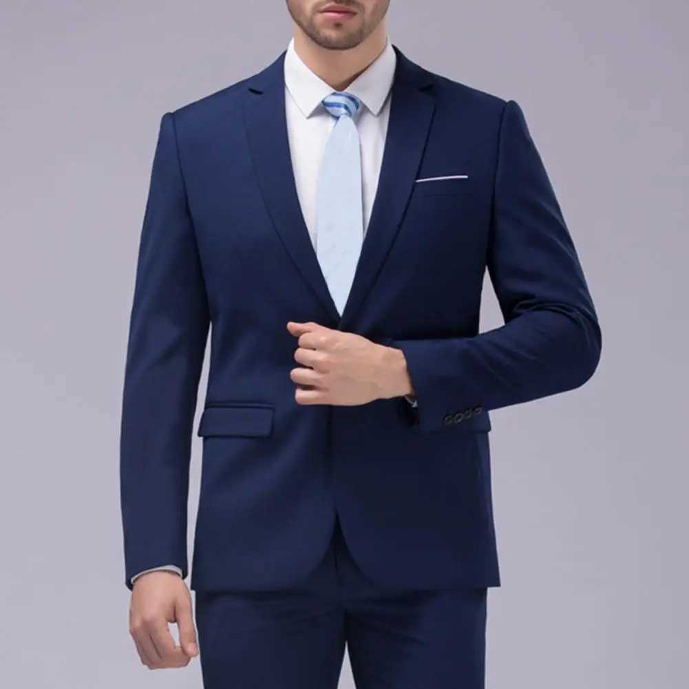 Mens jacket and pants set handsome solid swivel neck long sleeves two buttons ultra-thin suitable for formal sets wedding banquet groom sets W250310