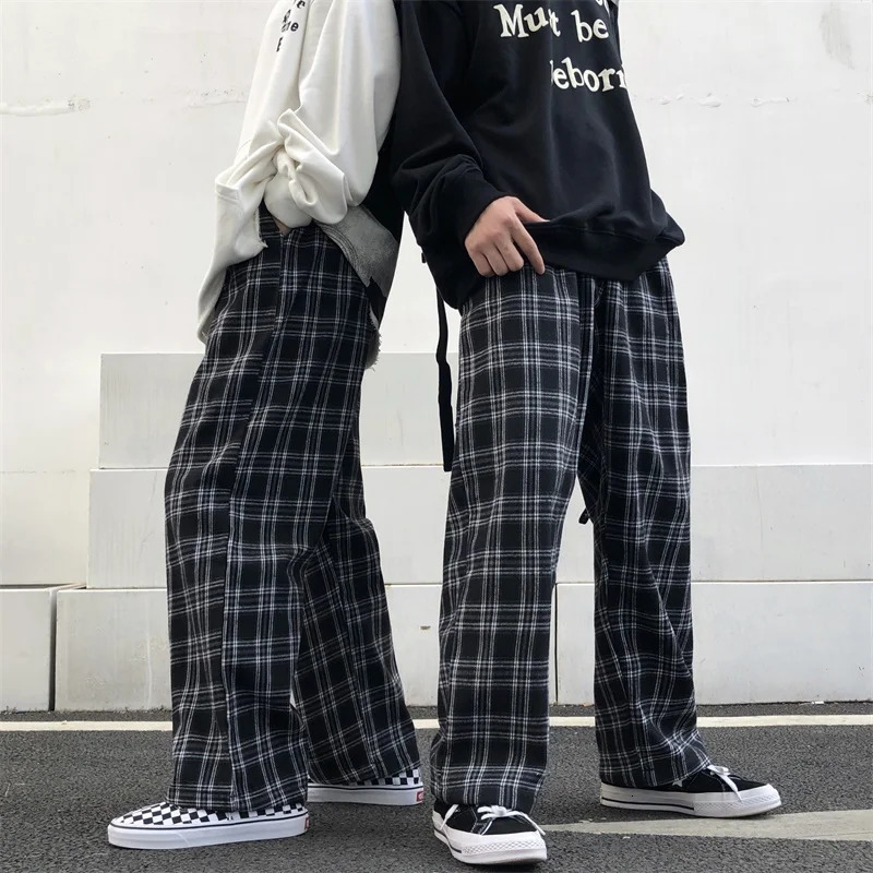 Ultra thin pants womens sports summer fashion black checkered casual elastic waist pocket student unisex Trouser 250310