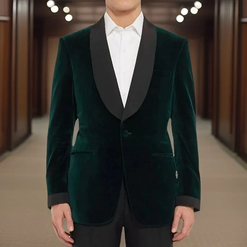 Velvet Prom Suits For Men Slim Fit 2 Pcs Wedding Groom Tuxedo Custom Male Fashion Smoking Jacket With Black Pants