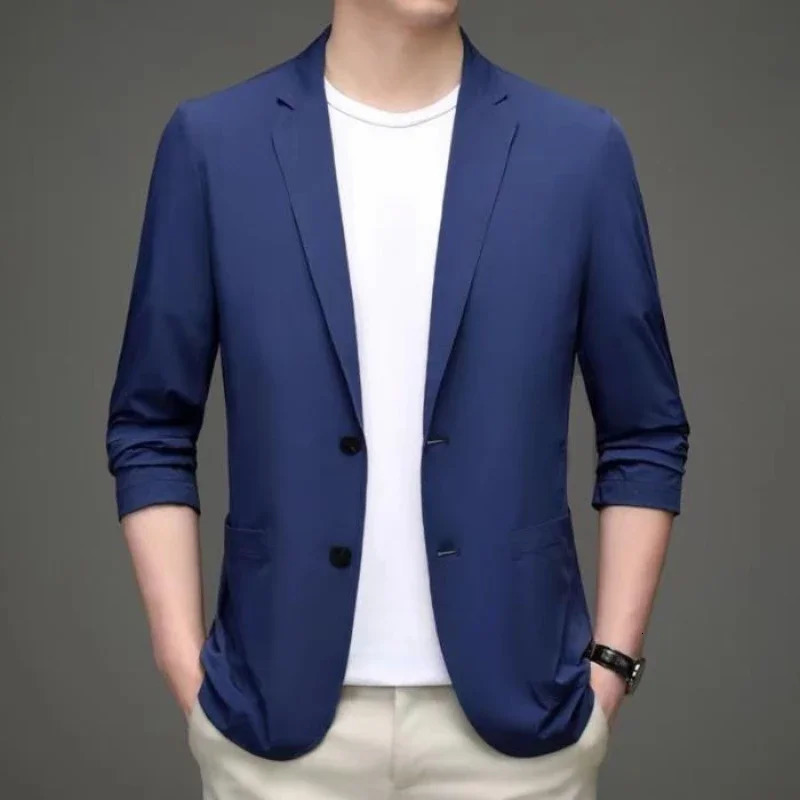 Sun Protection Clothing Men 2023 Ice Silk Lightweight Spring and Summer Thin Mens Blazer Jacket Smart Casual Male Suit Coat 250226