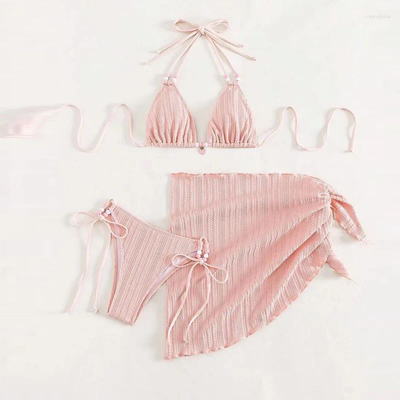 Women's Swimwear Bikini Mujer Solid Color Halter Lace Up Bikinis Sets High Waist Slim Sexy Swimming Suit Women Beach Vacation BK1671 XJ26013-image-1093686454