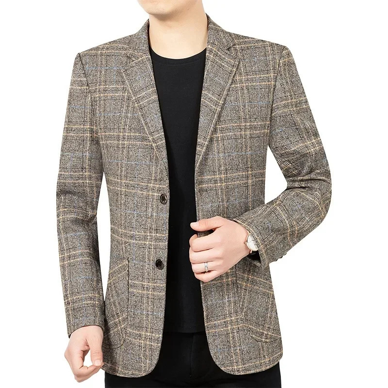 Spring Autumn Men Plaid Business Blazers Jackets Casual Suits Coats High Quality Male Slim Size 4XL 250305