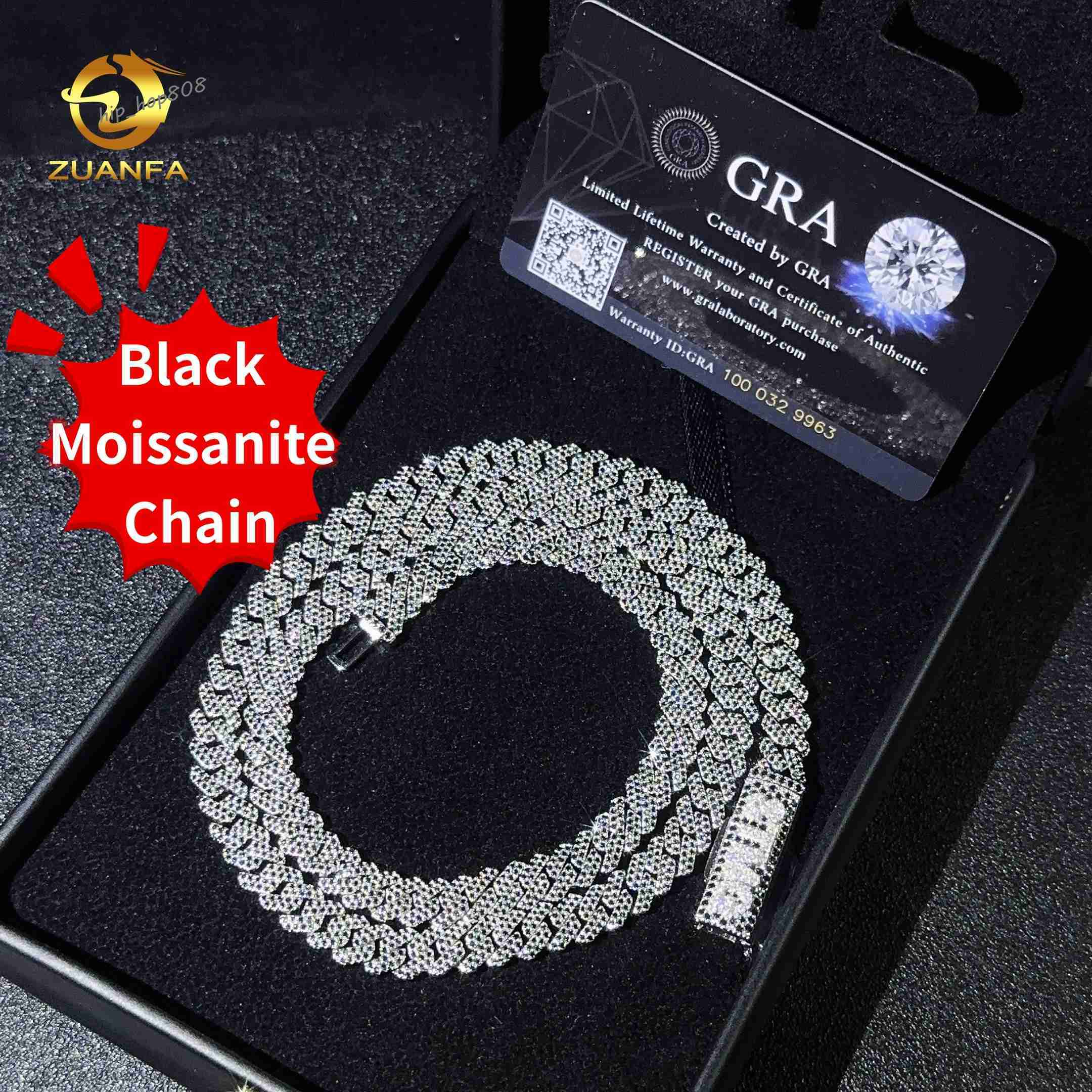 Trendy New Customized Black Moissanite Diamond Cuban Link Chain Bracelet 8mm Hiphop 925 Moissanite Cuban Chain Pass Diamond Test