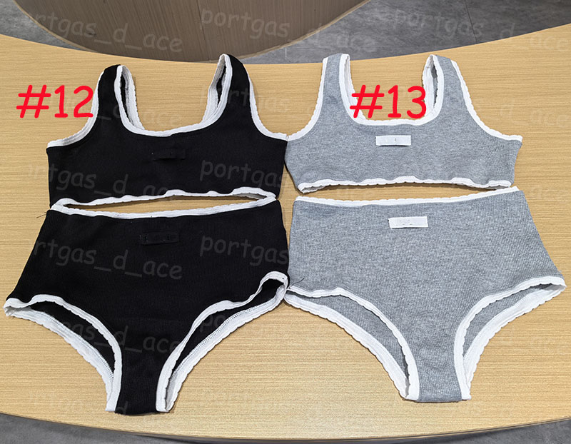 Designer Ribbed Tankinis Femme Maillot de Bain Sport Gym Lingerie Gris Luxe Ensemble Bikini Été Plage Soutien-Gorge Culottes Séparés