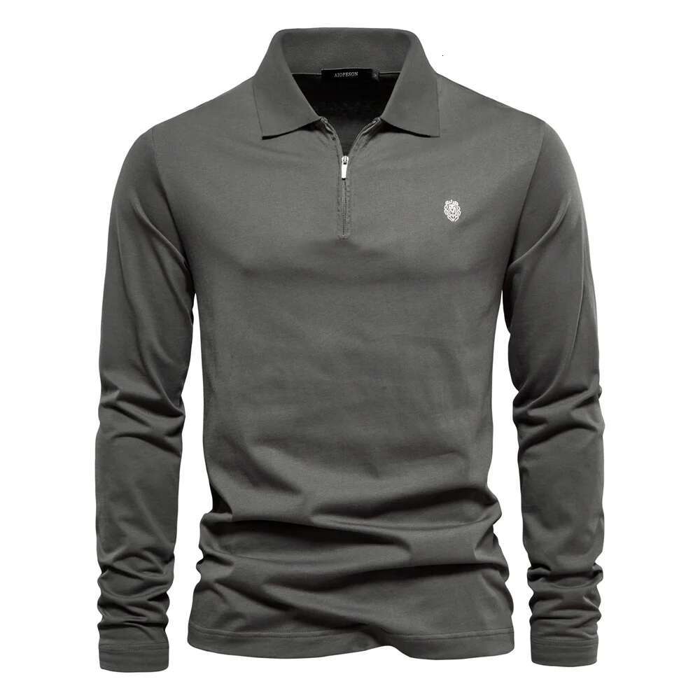Brand Long Sleeve Men's 100% Cotton Solid Color Casual Polo Shirts For New Sping Autumn Basic Polos Men