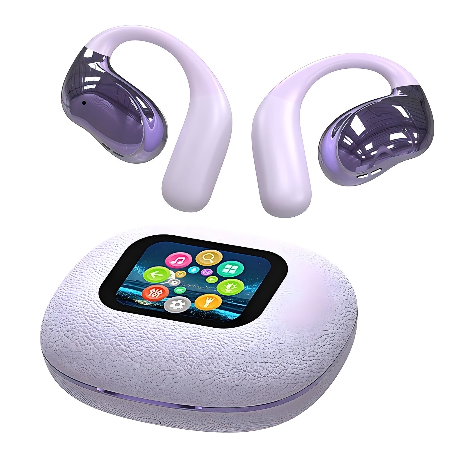 YJ33 Full Color Touch Screen OWS Bluetooth Earphone, Ear Hook Design, Digital Display, Leather Texture, Long Battery Life, Wireless Earbuds for S-image-1048039255