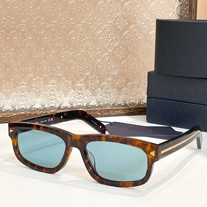 Men Metal Plain Rectangular Sunglasses 25ss Summer Exquisite Acetate Rectangular Frame Turquoise Lenses Outdoor Casual Wear Fashionable Sunglasses S