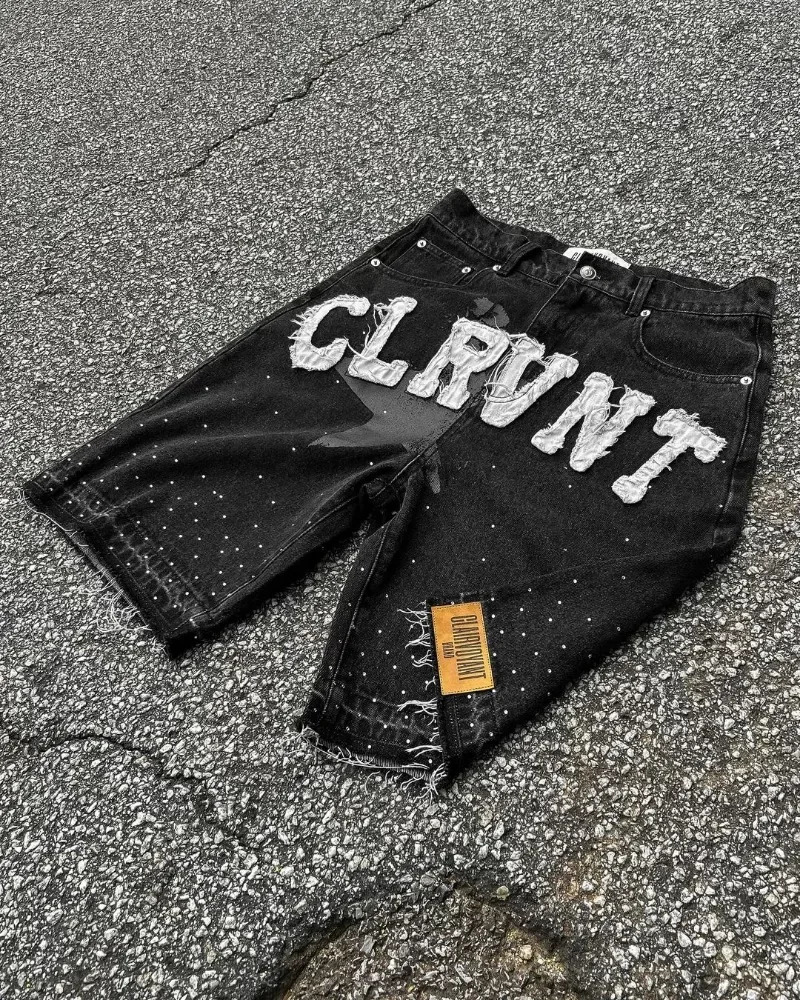 European and American Harajuku Retro Letter y Oversized Shorts Women Y2k Rock Hiphop Gothic Punk Casual Denim 250310