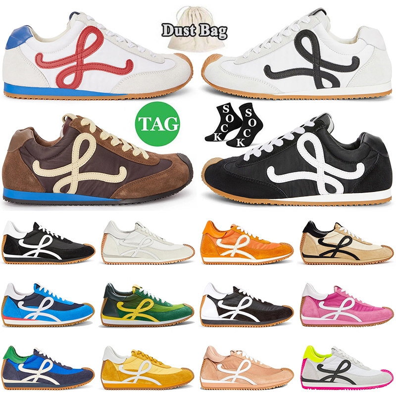 2025 New Loewet Shoes Designer Ballet Runner 2.0 Sneakers Platform Nylon Calfskin Trainers Brown Black White Pink Blue Mens Womens Flow Runners L