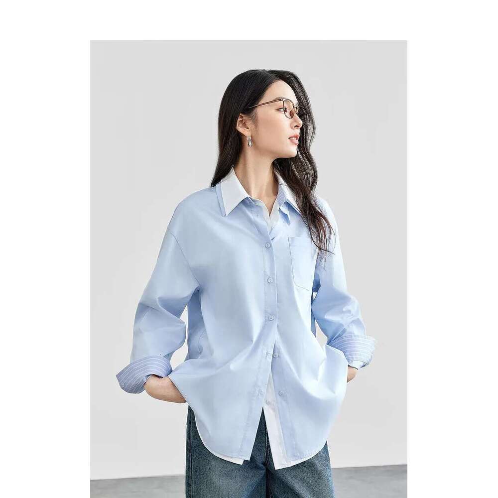 MDNG Casual Patchwork Cotton Shirts For Women 2025 Spring Turn Down Collar Single Breasted Commute Basic Blouse