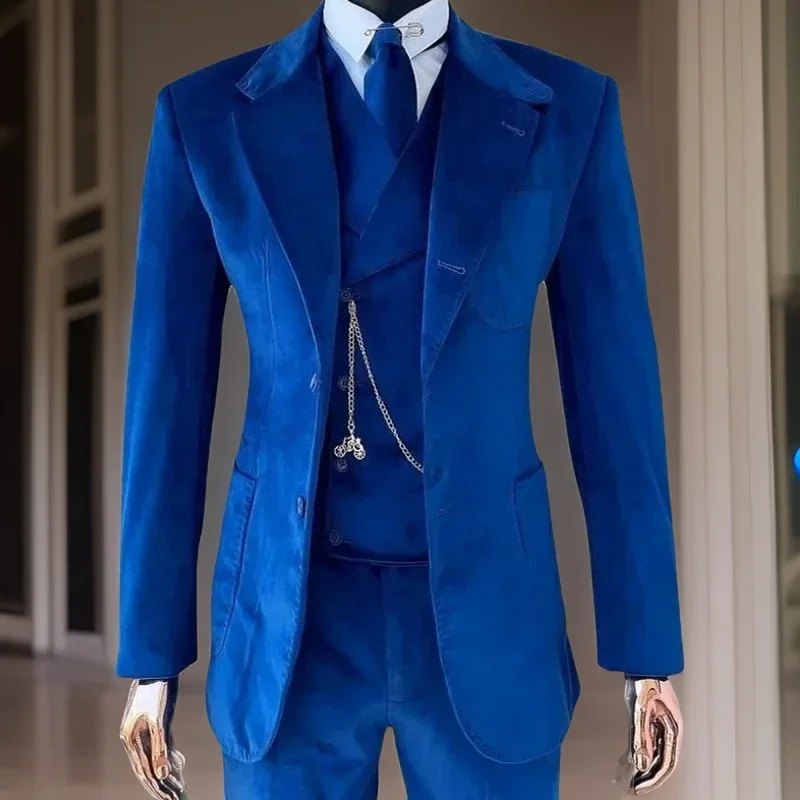 Velvet Men Suits For Wedding Slim Fit Formal Groom Tuxedo 3 Pcs Business Custom Smoking Jacket Vest With Pants Fashion