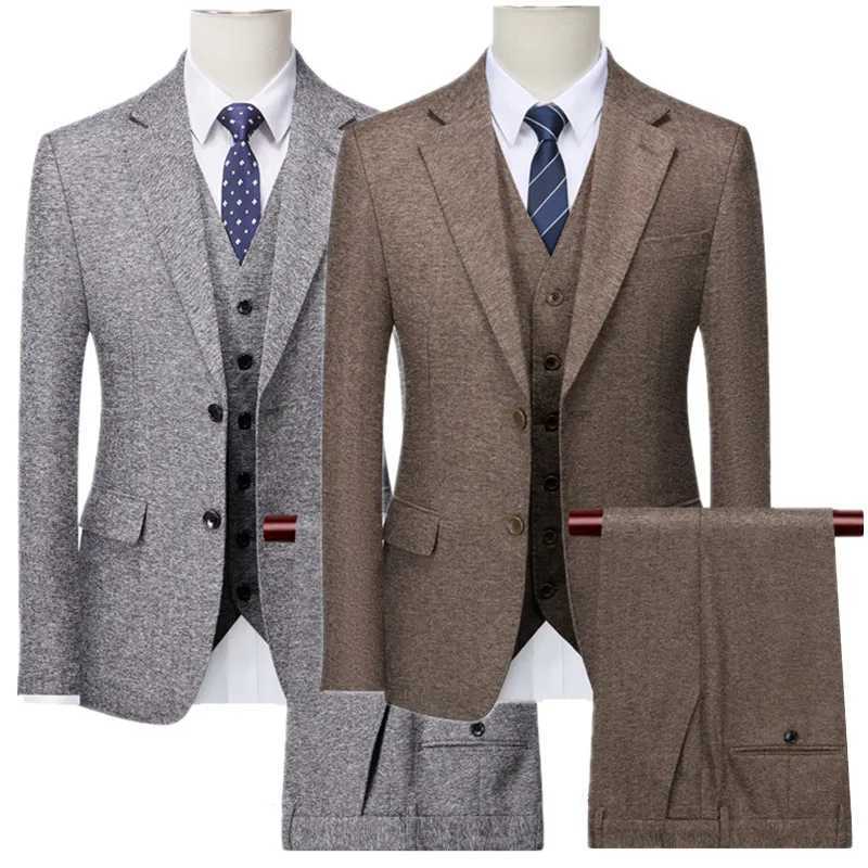 Autumn and Winter New Mens Business Social Wedding Party Dress Set with 3 High Quality Mens Diagonal Stripe Formal Dress Set W250310