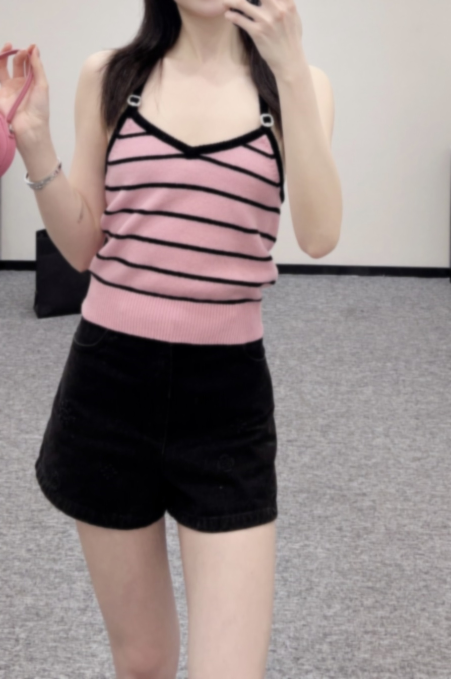 Chan designer clothes women high-end pink top tops tank top designer top new women's T-Shirt striped vest women designer shirt women sexy top c