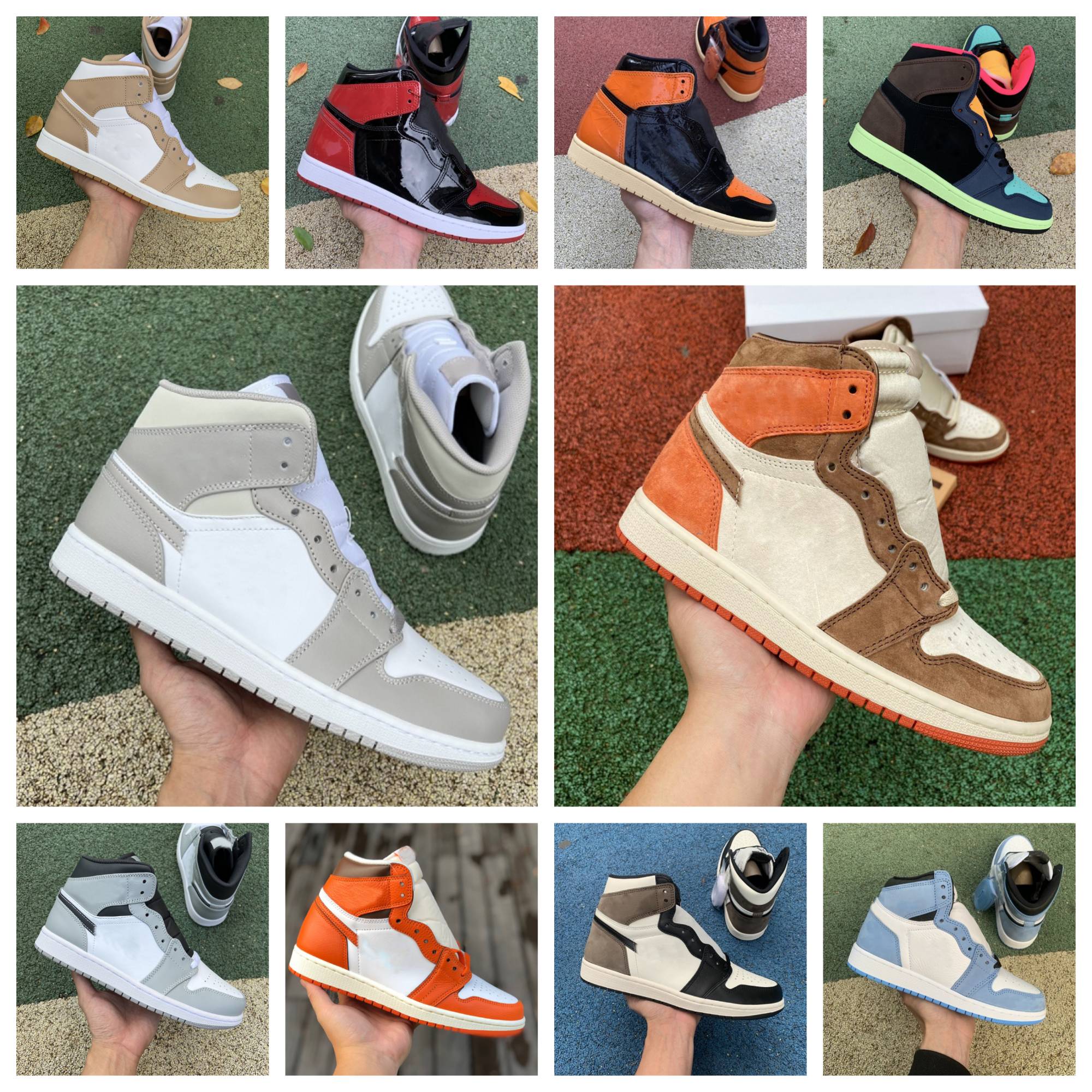 Designer 1 Mens Velvet Brown Basketball Shoes Chicago Lost Found j1 Patent Bred Dark Mocha Palomino Hyper Royal Smoke Grey Washed Pink Milan Bio Hac