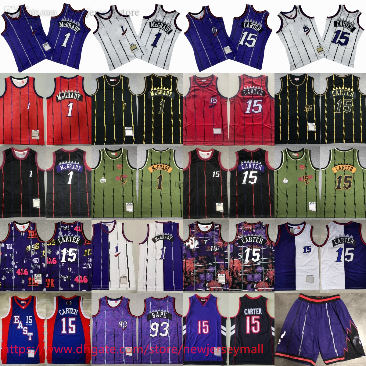 Classic Retro 1998-99 Basketball 15 VinceCarter Jersey Throwback Stitched Purple White Jerseys Black Red 2004 All-star Blue Breathable Sport Shir