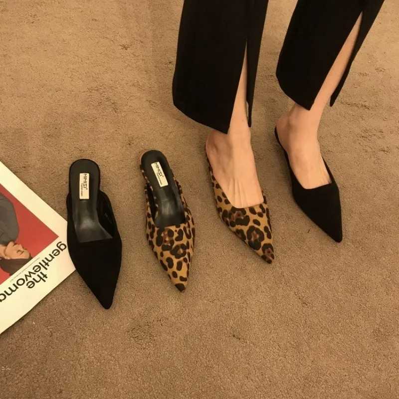 New hot Pointed Toe Mes Fashion Leopard Print Slippers Casual Wens Shoes Wen Low H Elegant Ladies Outdoor Slide Z250311