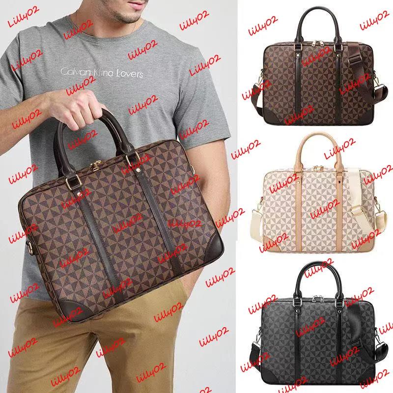 Top quality luxurys Totes Designer Men Shoulder Briefcase Black Brown Leather Handbag Luxury Business Man Laptop Bag Messenger Bags 4 Color with-image-930389318