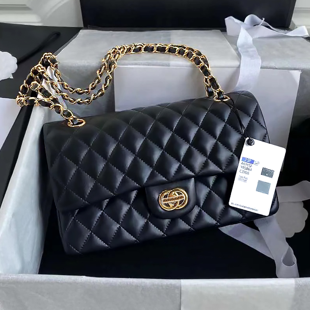 With Box Sheepskin Designer Women's Bag Classic Fashion Flap Luxury Shoulder Bag Gold Chain Double Letter Lattice Crossbody Pure Leather Waist