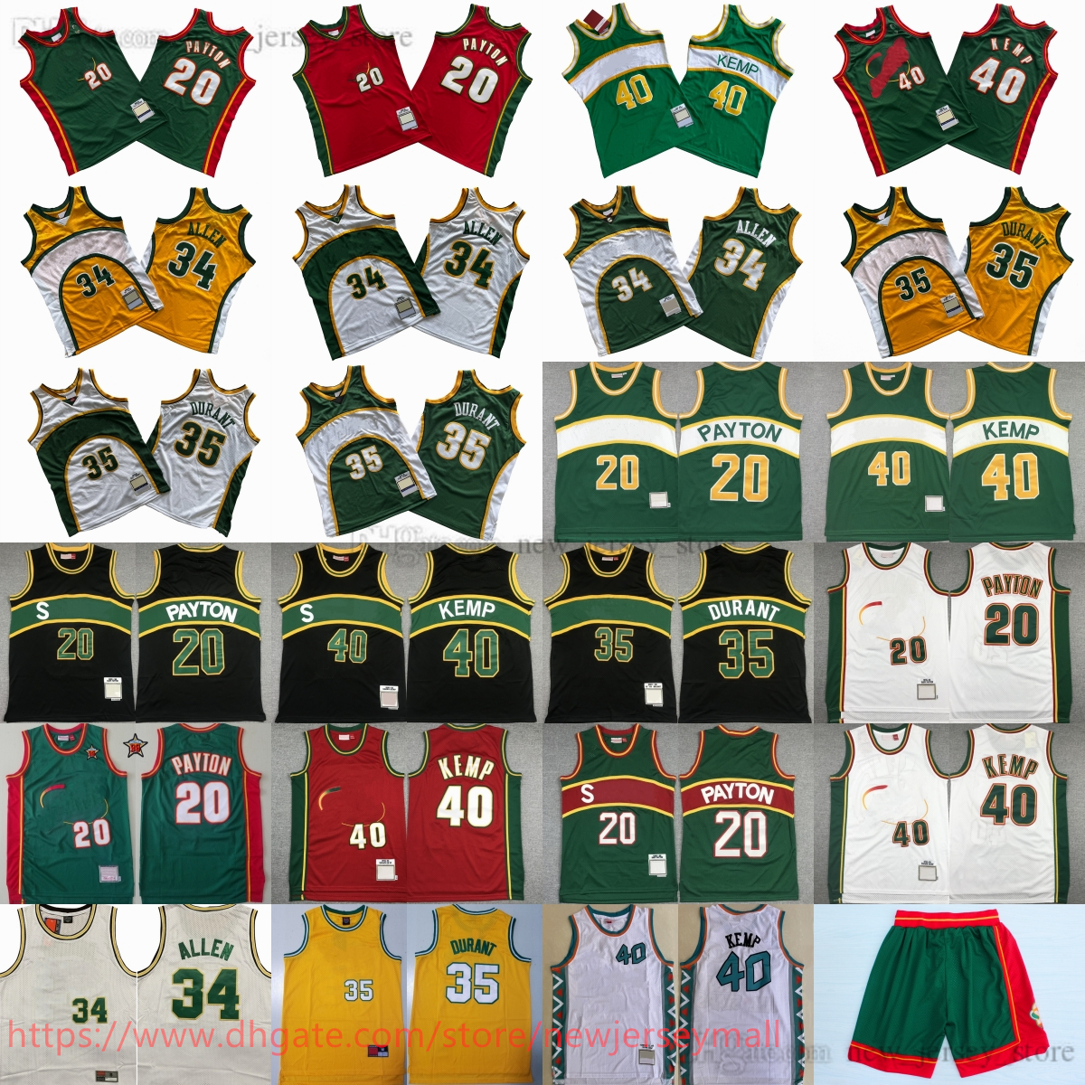 Classic Retro 1995-96 Basketball 20 Gary Payton Jersey Durant Throwback 1998 All-Star Stitched 40 Shawn Kemp 34 Ray Allen Jerseys Vintage Green B