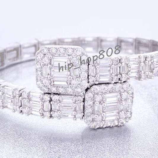 Luxury Bangles Fully Iced Out Baguette Cut 925 Sterling Silver 14k Gold Plated Hip Hop Bangle VVS Moissanite Bangle