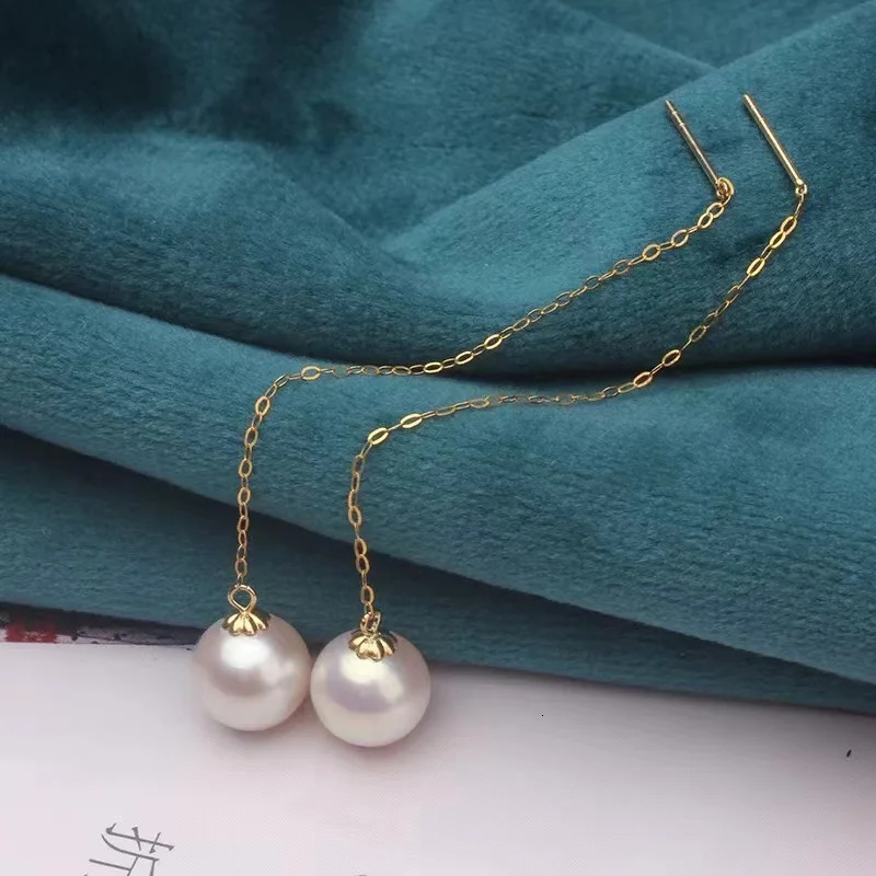 100% pure gold 18K natural freshwater pearl drop earrings pure AU750 simple tassel earrings 250311