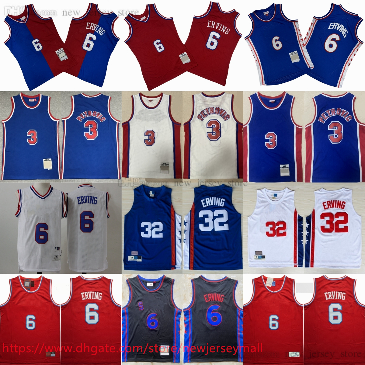 Classic Retro 1992-93 Basketball 3 Alex Petrovic Jersey Throwback Stitched 32 Julius Erving Jerseys Vintage Blue White Breathable Sport Shirt