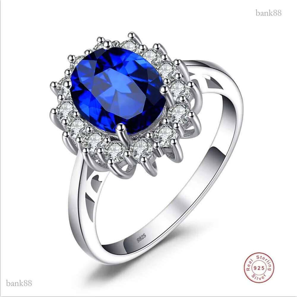 Luxury Princess Diana Created Blue Sapphire 925 Sterling Silver Engagement Ring Ruby Natural Amethyst Citrine Blue Topaz Bridal Wedding Ring