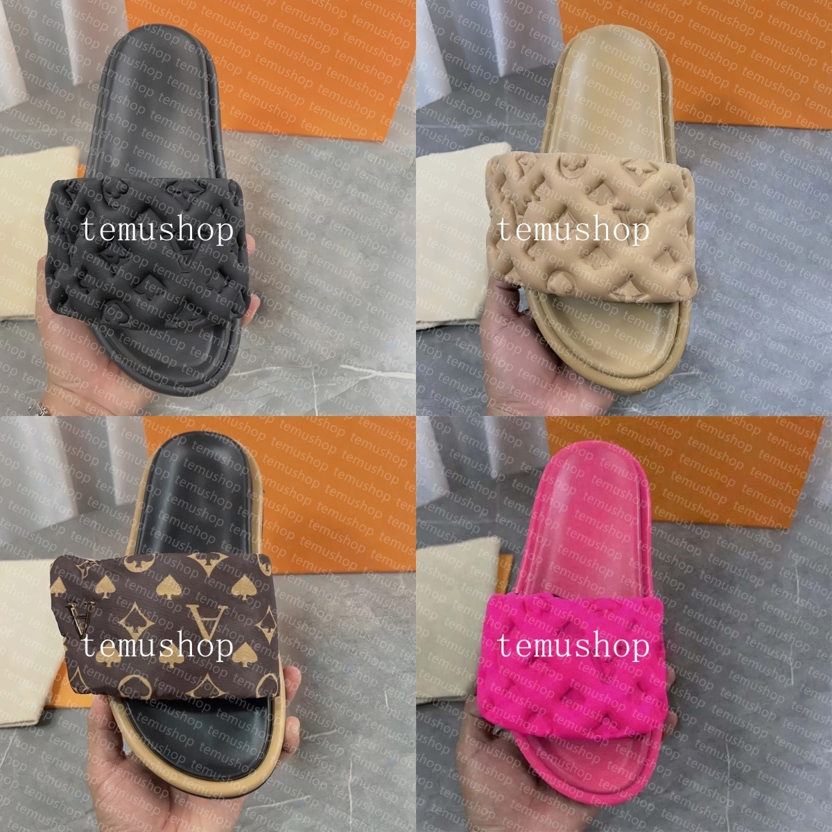 Designer glisses de piscine oreiller sandales couples pantoufles hommes femmes chaussures plates en cuir fashion slippers glissades taille 35-44