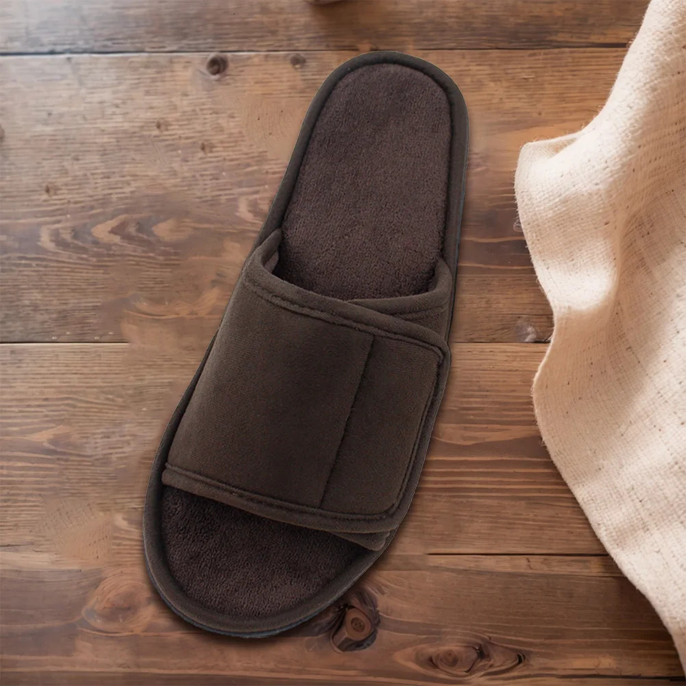 Men Memory Foam Slippers Open Toe Slippers Washable Soft Home Slides Non-Slip Hook and Loop Slippers Adjustable for Home Indoor 250305
